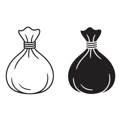 Drawstring bags icon silhouette and outline