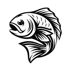 Fish Silhouette, Detailed Black and White Illustration, Fish Icon, Marine Animal, Isolated