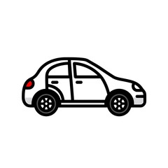 Fototapeta premium Simple line drawing of a white car with black tires