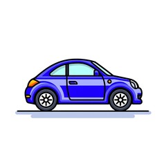 Fototapeta premium A cartoon illustration of a blue car with black wheels, drawn in a simple, flat style