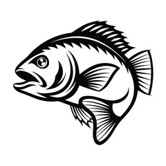 Black and White Fish Silhouette Aquatic Wildlife, Fauna, Ocean Animal Design
