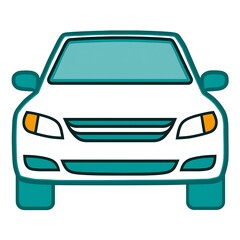 Simple cartoon illustration of a white car viewed from the front