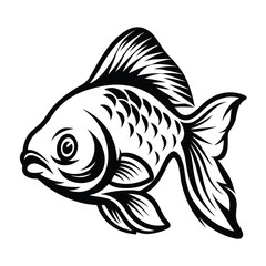 Goldfish Black Outline Design of Aquatic Pet with Flowing Fins and Scales