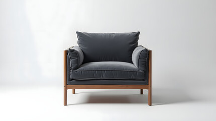 Fototapeta premium Stylish modern armchair with plush gray upholstery and wooden frame, perfect for contemporary living spaces.