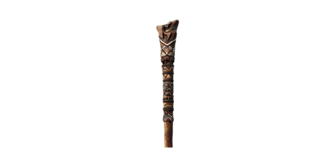 Intricately Carved Wooden Staff With Tribal Patterns. Symbol Of Tradition And Cultural Heritage Isolated On Transparent Background