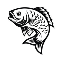 Leaping Fish Outline Monochrome Aquatic Animal Design Isolated on White