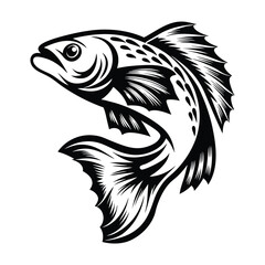 Black and White Stylish Fish Illustration, Detailed Fin Pattern, Aquatic Wildlife Art