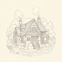 Cartoon House in Village Scene ai generated images ai generative coloring pages coloring book