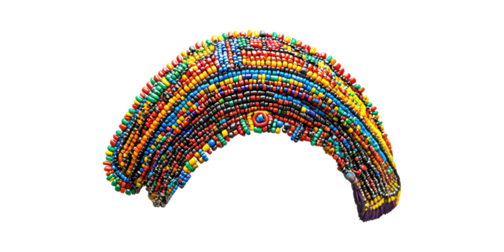 Colorful Beaded Necklace. Vibrant Traditional Jewelry Design Isolated On Transparent Background