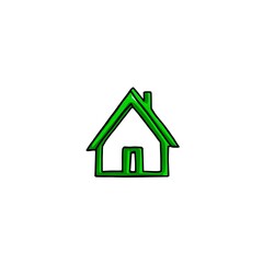 Fototapeta premium A simple, green outline of a house with a door and chimney