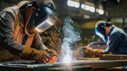 Two Welders Working Simultaneously with Protective Gear