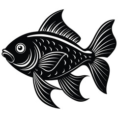 Black and White of Ornate Goldfish with Detailed Fins and Scales