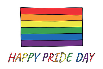 Colorful Gay pride flag Happy pride day LGBTQ community Pride Month Vector hand drawn doodle for posters, stickers, logo, cards