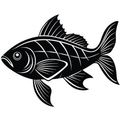 Goldfish Black and White Silhouette of Aquatic Animal with Detailed Fins