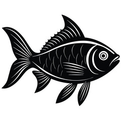 Stylized Monochrome Fish Intricate Fin Details, Aquatic Animal Design