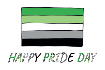 Colorful Aromantic pride flag Happy pride day LGBTQ community Pride Month Vector hand drawn doodle for posters, stickers, logo, cards
