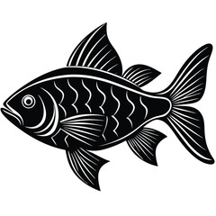 Intricate Black and White Fish Design | Detailed Fin Lines | Aquatic Animal