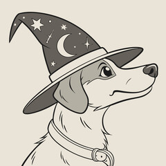 Cute Dog Wearing a Wizard Hat – Magical and Whimsical Cartoon Vector Illustration