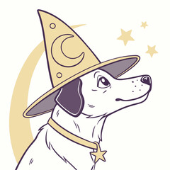 Cute Dog Wearing a Wizard Hat – Magical and Whimsical Cartoon Vector Illustration