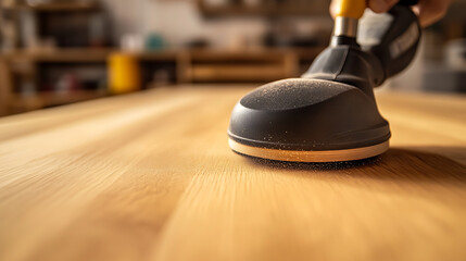 Wood Sanding with Orbital Sander in Workshop