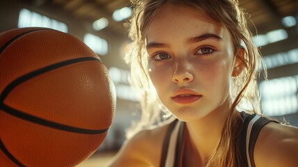 Focused female basketball player