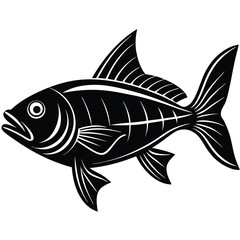 Silhouette of Fish with Fin Details on White Background Style