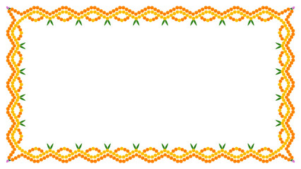 Yellow, Orange, Marigold floral frame for Indian wedding, festive decoration, Diwali and holiday season transparent background