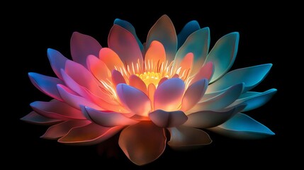 Vibrant Illuminated Lotus Flower on Dark Background