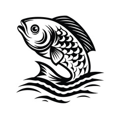 Fish Leaping Out Of Water Black & White Design | Nautical, Aquatic