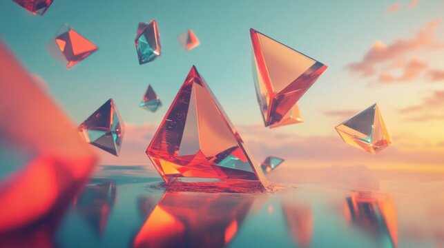 Floating Crystal Pyramids at Sunset - Powered by Adobe