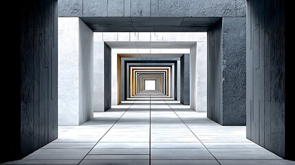 Abstract Architecture Modern Concrete Corridor with Light at the End Geometric Perspective
