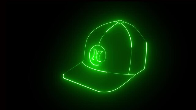 abstract neon glowing cap icon animation on black background.