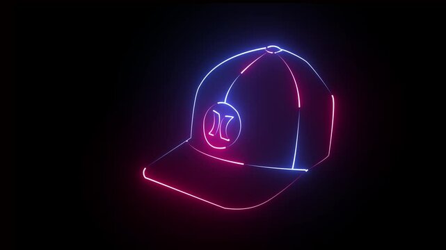 abstract neon glowing cap icon animation on black background.