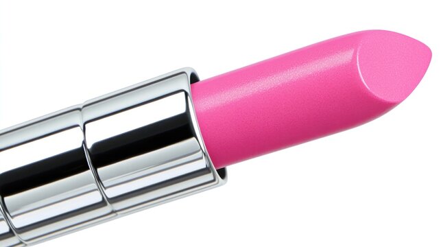 Close-up of a vibrant pink lipstick.  The shiny metallic casing contrasts with the bright color