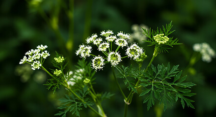 Sweet Cicely Myrrhis Odorata Leaves With Delicate White Flowers