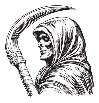 recommend clip art: Grim Reaper Holding Scythe Engraving Art Illustration Design