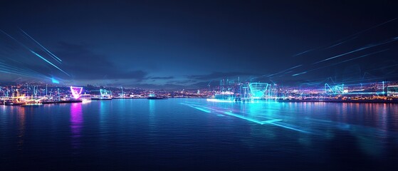 Futuristic Coastal Metropolis at Night