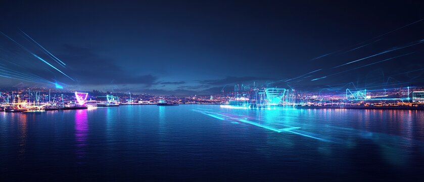 Futuristic Coastal Metropolis at Night