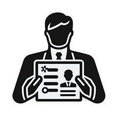 Businessman in suit holding resume, concept of professionalism, employment