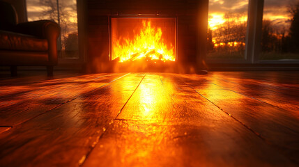 Cozy home fireplace interior view