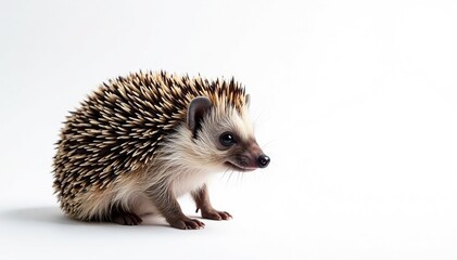 Fototapeta premium A single hedgehog posed against a stark white backdrop , one, pet, fauna