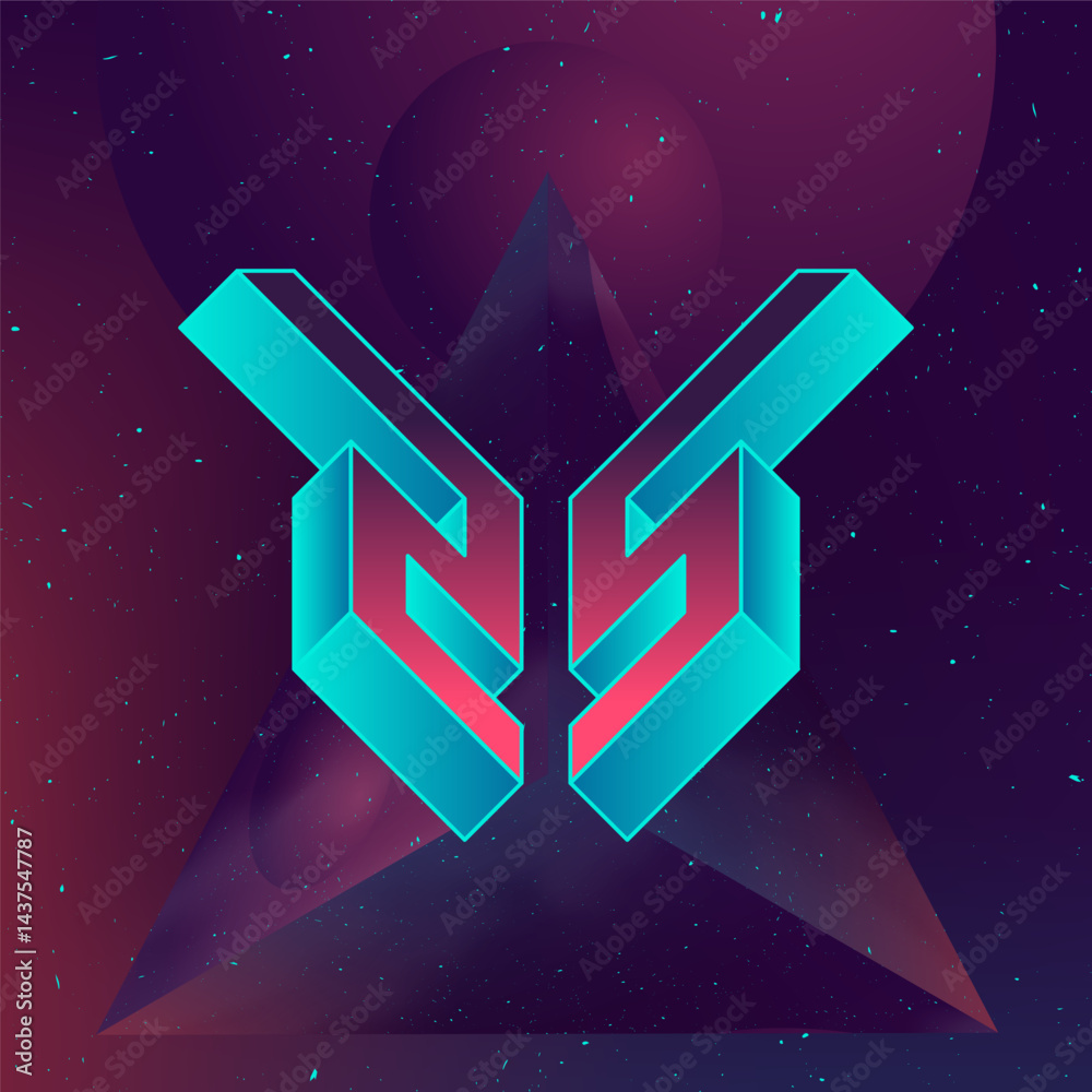 Fototapete cyberpunk style number 25 in vibrant turquoise and magenta - modern digital art for gaming logos, te