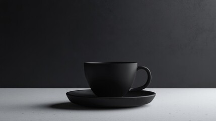 Black Coffee Cup on Grey Surface Dark Background
