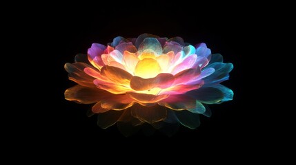 Obraz premium Glowing Colorful Lotus Flower Pixel Art on Black Background