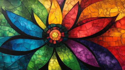 Abstract Rainbow Flower Painting with Vivid Colors