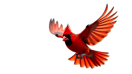 Obraz premium Fiery Northern Cardinal soaring through the air with vibrant crimson feathers and graceful wings