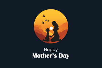 Silhouette at Sunset Happy mothers day : Mother holding a children in her hands vector illustration