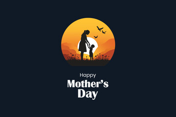 Silhouette at Sunset Happy mothers day : Mother holding a children in her hands vector illustration