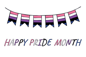 Obraz premium Colorful garland Gender fluid pride flag Happy pride day LGBTQIA community Pride Month Vector hand drawn doodle for posters, stickers, logo, cards