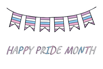 Obraz premium Colorful garland Intersex pride flag Happy pride day LGBTQIA community Pride Month Vector hand drawn doodle for posters, stickers, logo, cards
